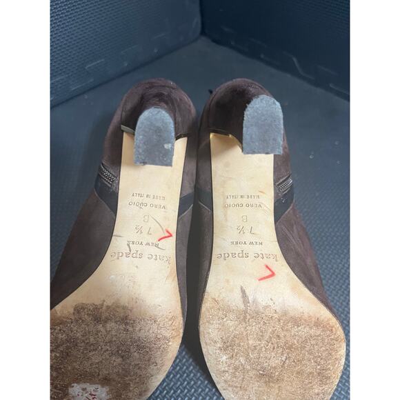 Kate Spade Suede‎ Ankle Boots Booties Heeled Brown Womens Designer Size 7.5B - Picture 6 of 7